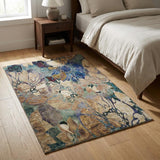 3' X 5' Beige Blue And Purple Abstract Distressed Washable Area Rug With UV Protection