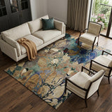 8' X 10' Beige Blue And Purple Abstract Distressed Washable Area Rug With UV Protection