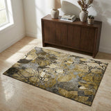3' X 5' Brown Beige And Gold Abstract Distressed Washable Area Rug With UV Protection