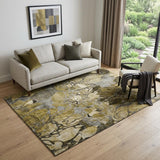 5' X 8' Brown Beige And Gold Abstract Distressed Washable Area Rug With UV Protection