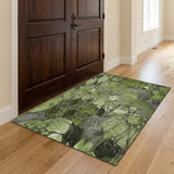 3' X 5' Fern Green And Gray Abstract Distressed Washable Area Rug With UV Protection