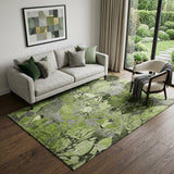 5' X 8' Fern Green And Gray Abstract Distressed Washable Area Rug With UV Protection