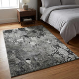 3' X 5' Gray And Ivory Abstract Distressed Washable Area Rug With UV Protection