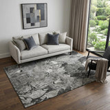 5' X 8' Gray And Ivory Abstract Distressed Washable Area Rug With UV Protection