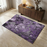 3' X 5' Purple And Ivory Abstract Distressed Washable Area Rug With UV Protection