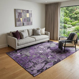 5' X 8' Purple And Ivory Abstract Distressed Washable Area Rug With UV Protection