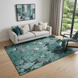 5' X 8' Teal And Gray Abstract Distressed Washable Area Rug With UV Protection