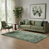 5' X 8' Emerald And Ivory Abstract Washable Area Rug With UV Protection