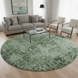 8' Emerald And Ivory Abstract Washable Round Rug With UV Protection