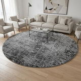 8' Gray And Ivory Abstract Washable Round Rug With UV Protection