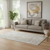5' X 8' Ivory And Cream Abstract Washable Area Rug With UV Protection