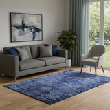 5' X 8' Navy Blue And Ivory Abstract Washable Area Rug With UV Protection