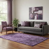 5' X 8' Purple And Ivory Abstract Washable Area Rug With UV Protection