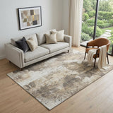 5' X 8' Beige And Ivory Floral Washable Area Rug With UV Protection