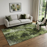 5' X 8' Green And Ivory Floral Washable Area Rug With UV Protection