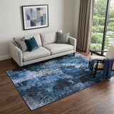 5' X 8' Navy Blue And Ivory Floral Washable Area Rug With UV Protection