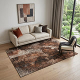 5' X 8' Rust And Ivory Floral Washable Area Rug With UV Protection