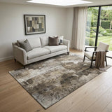 5' X 8' Taupe And Ivory Floral Washable Area Rug With UV Protection