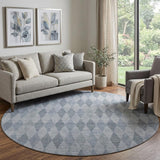 8' Denim Blue And Ivory Geometric Washable Round Rug With UV Protection