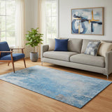 5' X 8' Blue And Gray Abstract Washable Area Rug With UV Protection