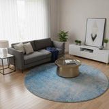 8' Blue And Gray Abstract Washable Round Rug With UV Protection