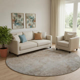 8' Coffee And Gray Abstract Washable Round Rug With UV Protection