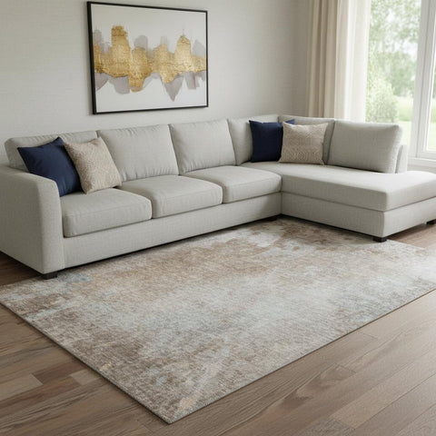 8' X 10' Coffee And Gray Abstract Washable Area Rug With UV Protection