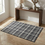 3' X 5' Black And Ivory Plaid Washable Area Rug With UV Protection