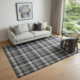 5' X 8' Black And Ivory Plaid Washable Area Rug With UV Protection