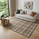 5' X 8' Chocolate And Ivory Plaid Washable Area Rug With UV Protection