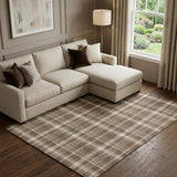 8' X 10' Chocolate And Ivory Plaid Washable Area Rug With UV Protection