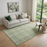 5' X 8' Green And Gray Plaid Washable Area Rug With UV Protection