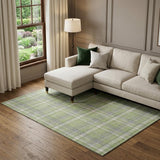 8' X 10' Green And Gray Plaid Washable Area Rug With UV Protection