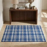 3' X 5' Navy Blue And Ivory Plaid Washable Area Rug With UV Protection