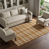 8' X 10' Rust And Ivory Plaid Washable Area Rug With UV Protection