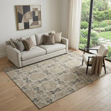 5' X 8' Beige Gray And Ivory Floral Medallion Washable Area Rug With UV Protection