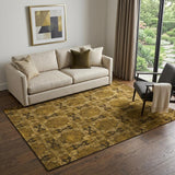 5' X 8' Chocolate And Gold Floral Medallion Washable Area Rug With UV Protection