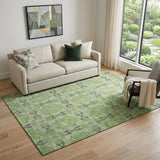 5' X 8' Green Gray And Ivory Floral Medallion Washable Area Rug With UV Protection