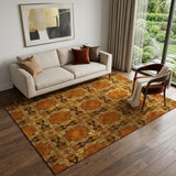 5' X 8' Rust Copper And Gold Floral Medallion Washable Area Rug With UV Protection
