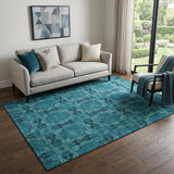 5' X 8' Teal And Gray Floral Medallion Washable Area Rug With UV Protection