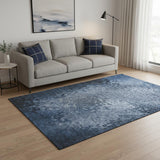 5' X 8' Blue And Ivory Abstract Washable Area Rug With UV Protection