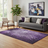 5' X 8' Purple And Ivory Abstract Washable Area Rug With UV Protection
