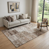 5' X 8' Beige And Ivory Patchwork Distressed Washable Area Rug With UV Protection