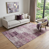 5' X 8' Burgundy And Ivory Patchwork Distressed Washable Area Rug With UV Protection