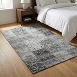 3' X 5' Gray And Ivory Patchwork Distressed Washable Area Rug With UV Protection
