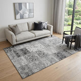 5' X 8' Gray And Ivory Patchwork Distressed Washable Area Rug With UV Protection