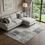 8' X 10' Gray And Ivory Patchwork Distressed Washable Area Rug With UV Protection