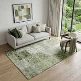 5' X 8' Green And Ivory Patchwork Distressed Washable Area Rug With UV Protection