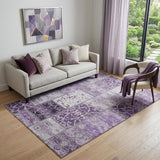 5' X 8' Purple And Ivory Patchwork Distressed Washable Area Rug With UV Protection