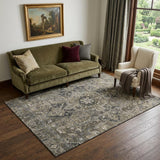 5' X 8' Taupe Ivory And Gray Oriental Washable Area Rug With UV Protection
